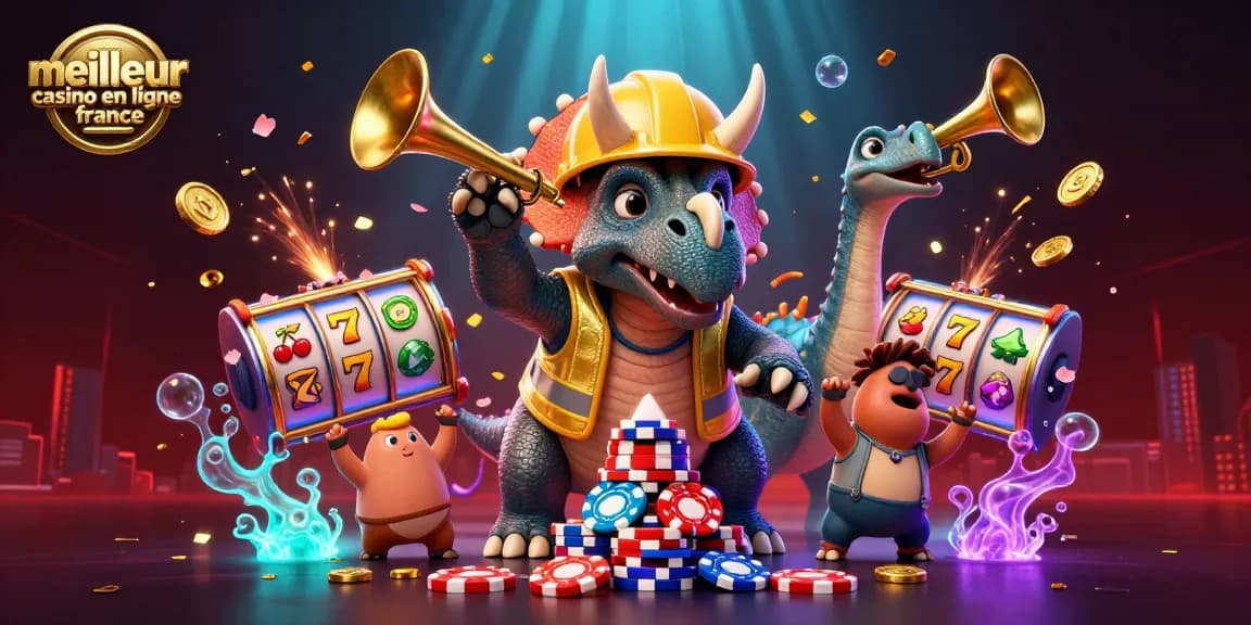 Créer une pyramide de jetons au meilleur casino en ligne France avec un tricératops dynamique et des éléments festifs.