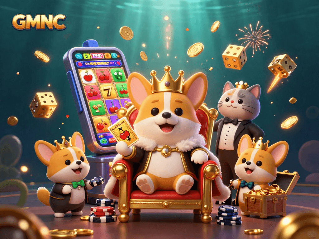 Engage in luxurious casino fun with GMNC's royal corgi and dynamic gaming elements!