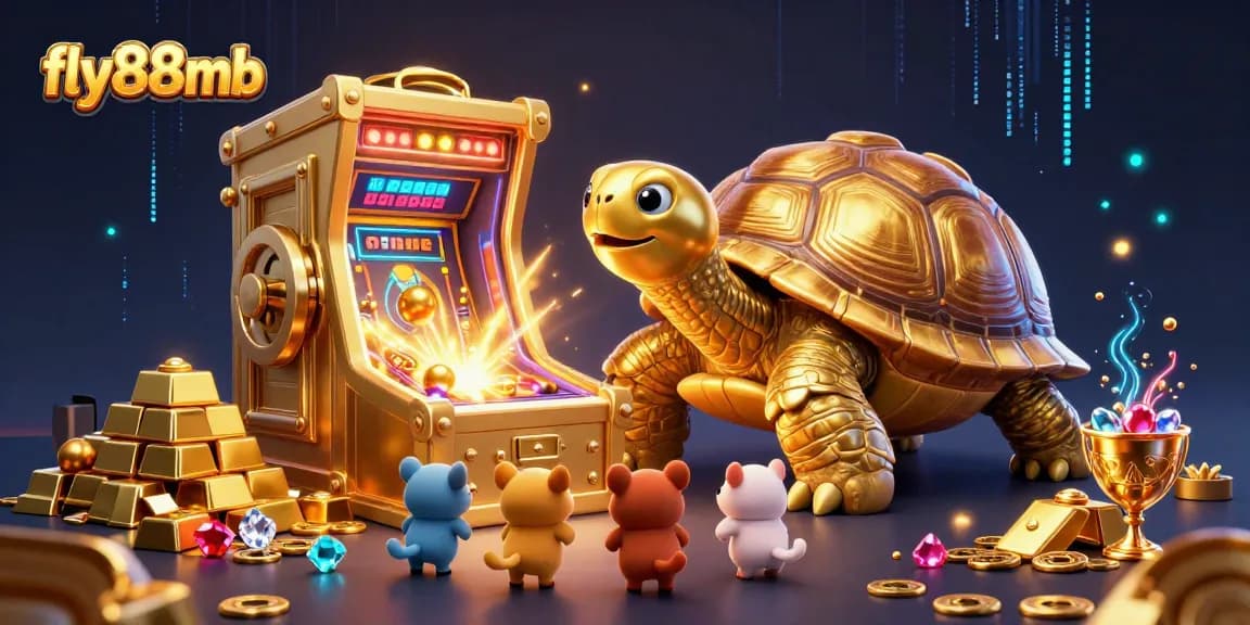 fly88mb features a golden tortoise pinball machine capturing excitement in an online casino scene.