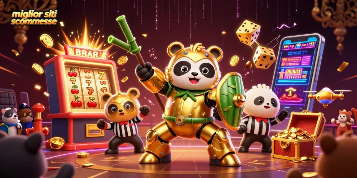 Gioca con i migliori siti scommesse mentre un panda d'oro pilota un robot di combattimento.