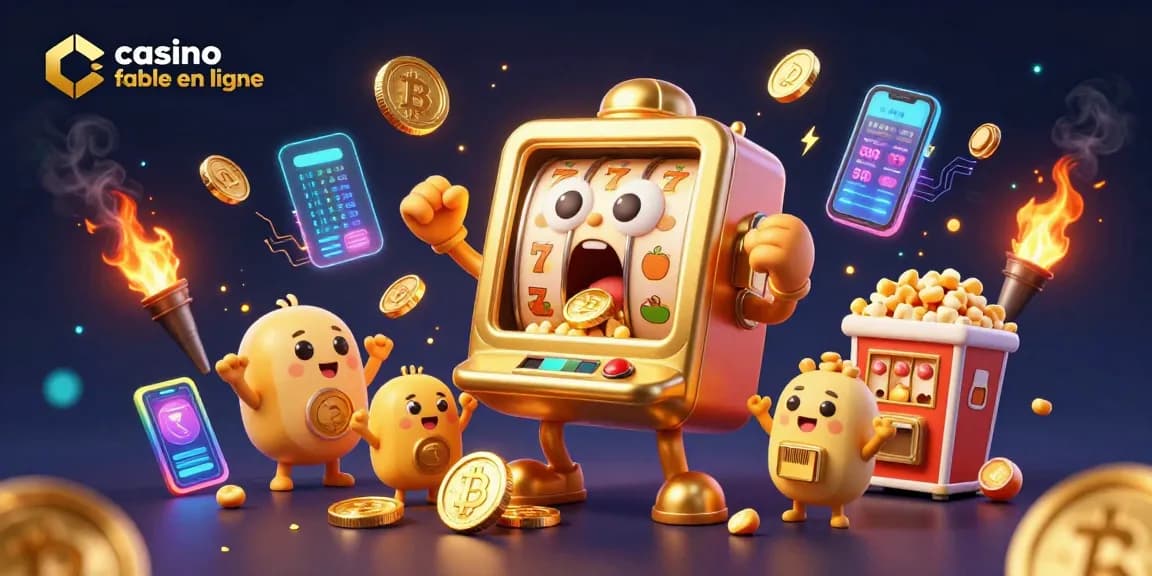 Illustration captivante d'un casino fiable en ligne, mettant en scène une machine à sous dorée et des machines plus petites célébrant un jackpot.