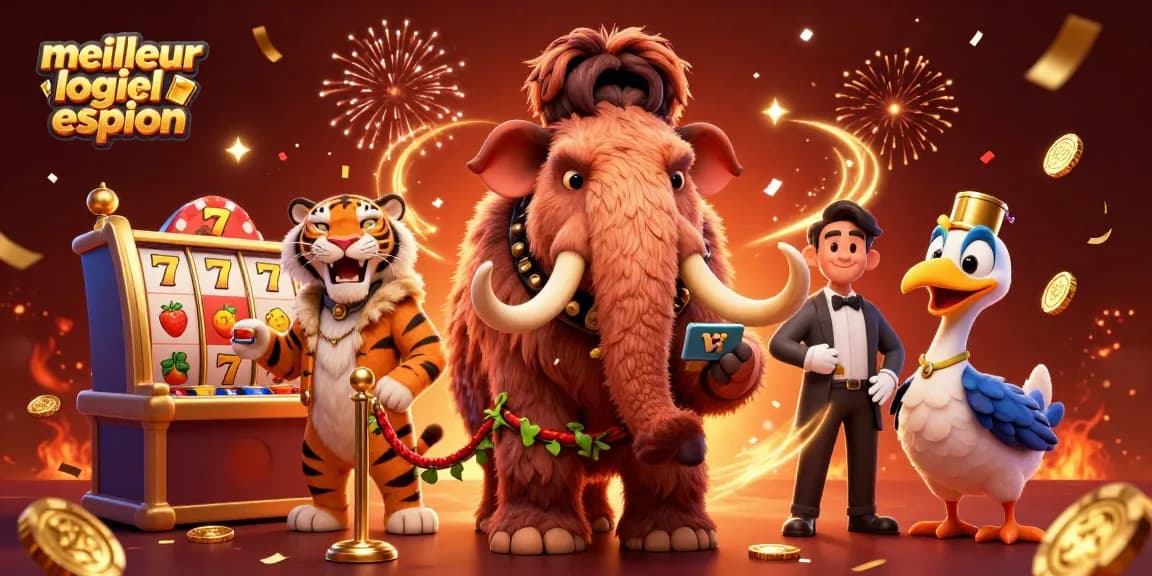 Visualisez l'efficacité du meilleur logiciel espion dans ce casino vibrant, avec des personnages animés.