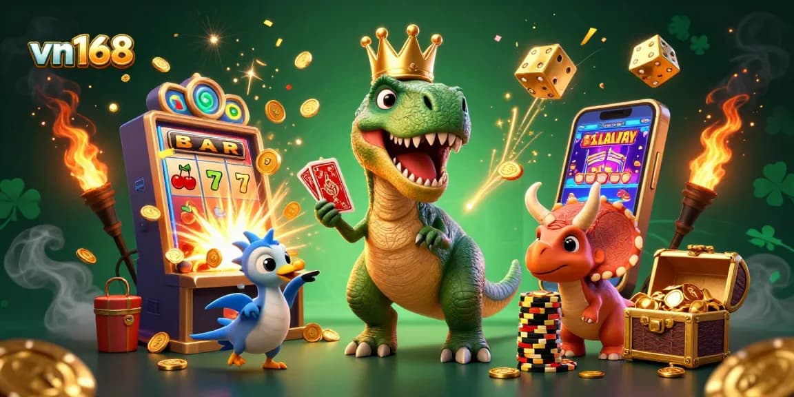 Experience thrilling gaming action at vn168 with vibrant 3D casino characters and jackpot excitement.