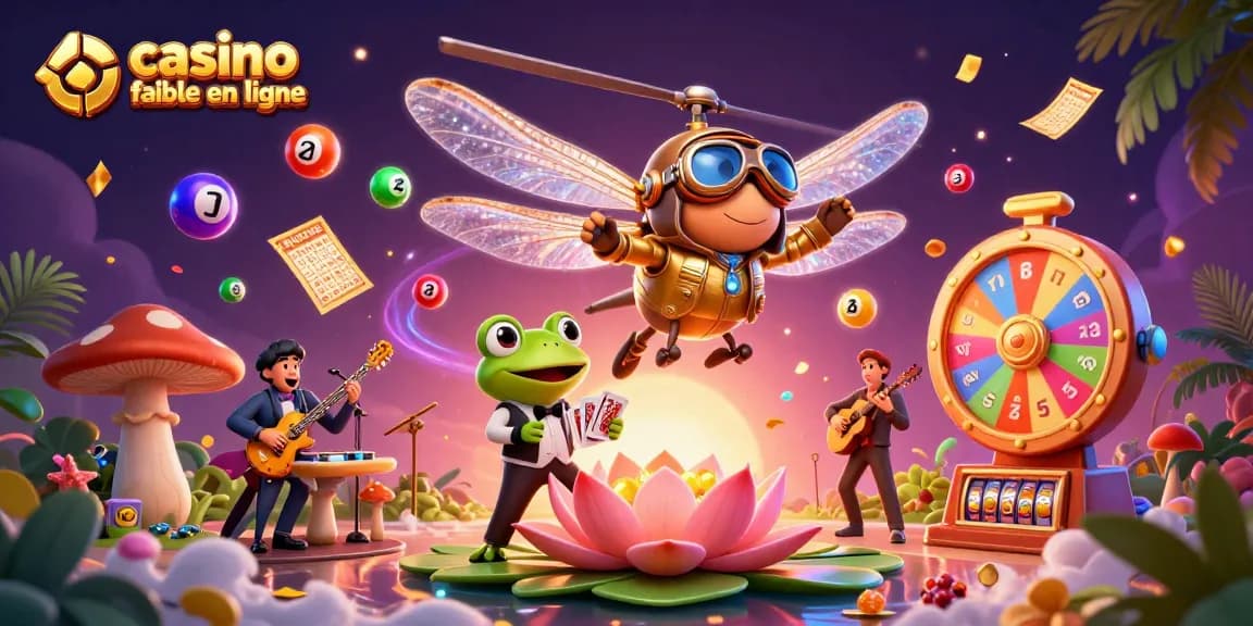 Plonger dans l'univers des jeux avec un casino fiable en ligne, un pilote de libellule, un croupier grenouille et des musiciens de jazz.