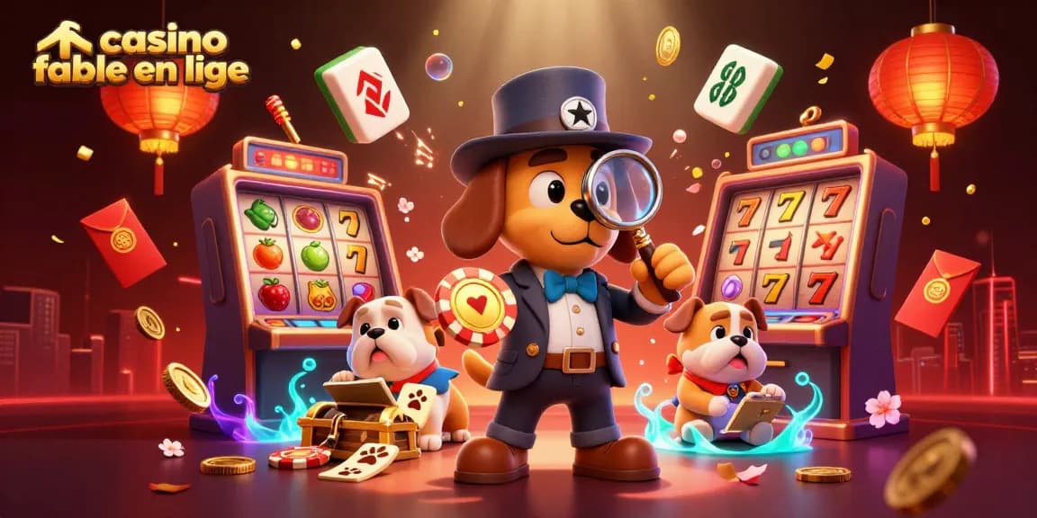 Emportez-vous vers un casino fiable en ligne avec une illustration de détective et des éléments de jeu captivants.