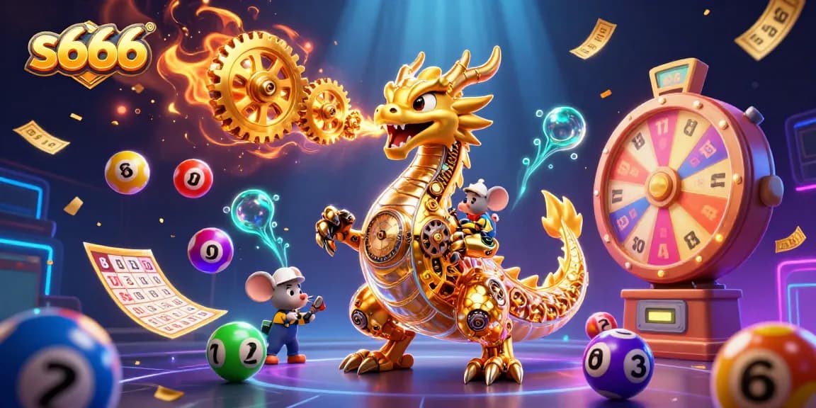 Experience thrilling games and jackpots with s666 in a vibrant 3D casino illustration featuring a golden dragon.