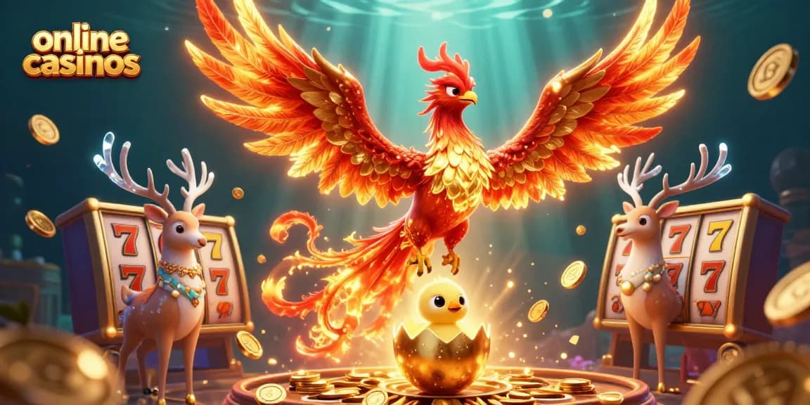 Experience thrilling online casinos with vibrant phoenix imagery and dynamic slot elements.