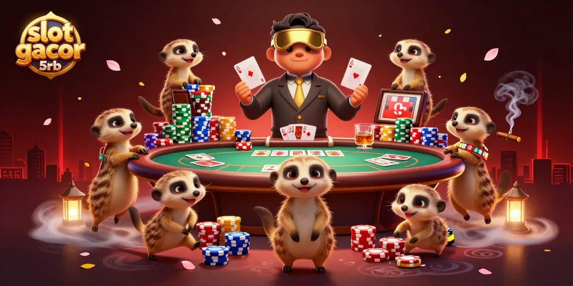 Experience thrilling gameplay with slot gacor 5rb in this dynamic meerkat casino illustration.