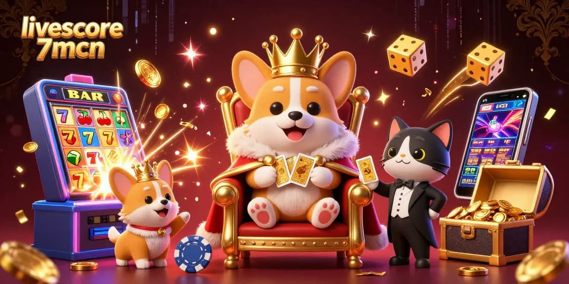 Experience livescore 7mcn immersive illustration showcasing a royal corgi in a vibrant casino scene.