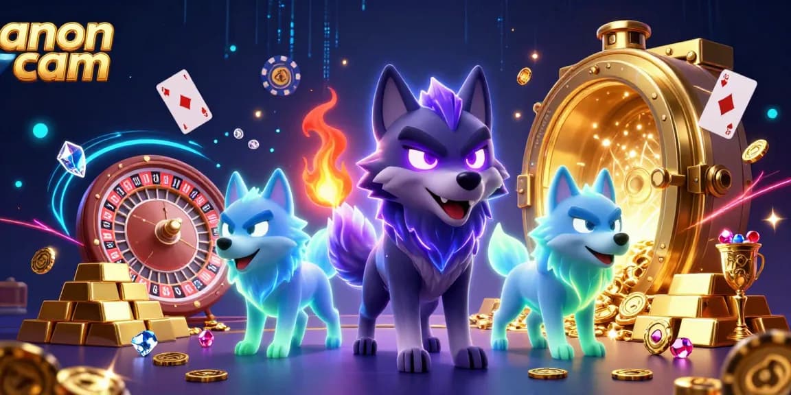 Engage in thrilling moments with the anon cam, featuring vibrant casino elements and ghostly wolves.