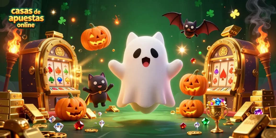 Explora casas de apuestas online con un gato fantasma y un murciélago en un casino fantasma lleno de tesoros.