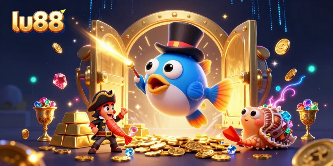 Spin the slots at lu88 with a vivid illustration of lucky fish and treasures