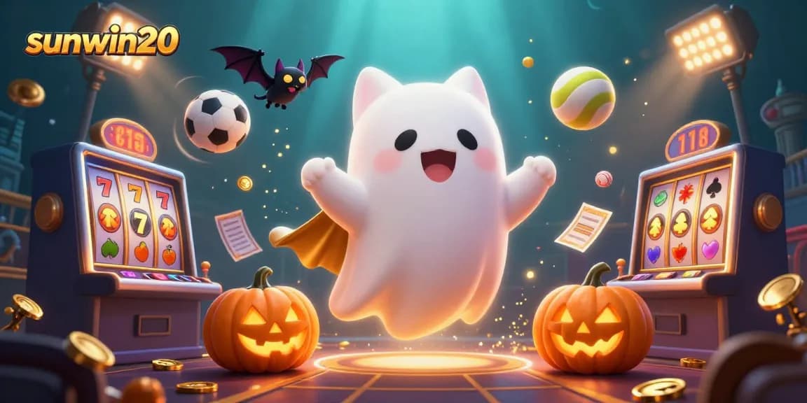 Experience sunwin20's vibrant casino atmosphere filled with ghosts, games, and glowing elements.