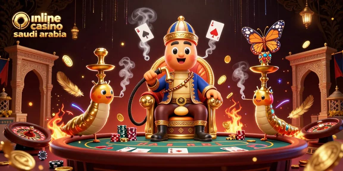 Win big at online casino saudi arabia with this vibrant casino illustration featuring tables and cards.
