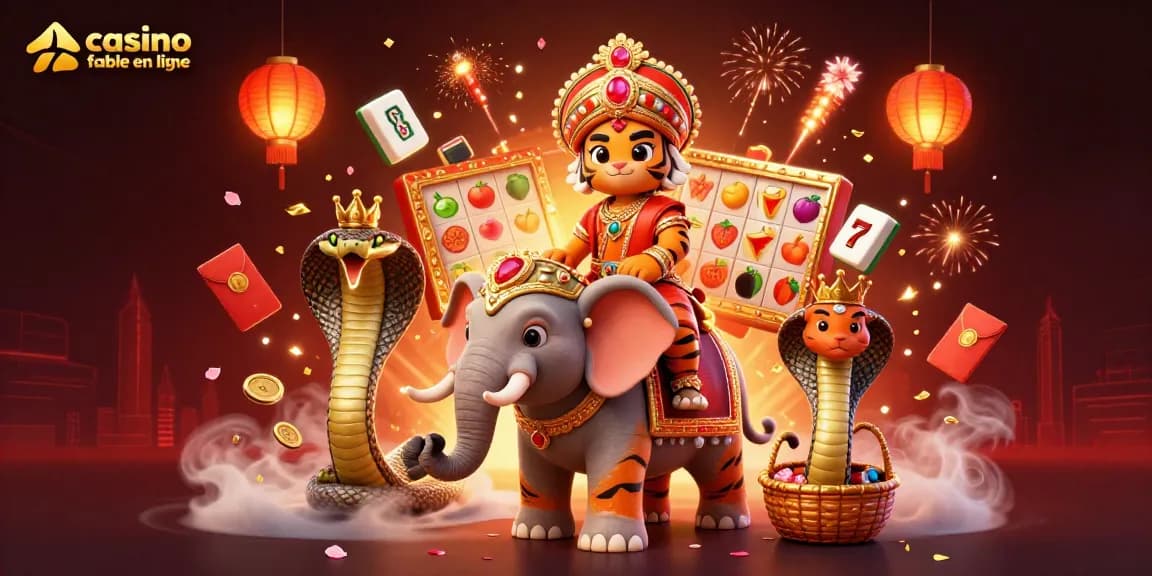 Jouez à un casino fiable en ligne avec une illustration de tigre maharaja et des éléments de jeu captivants.