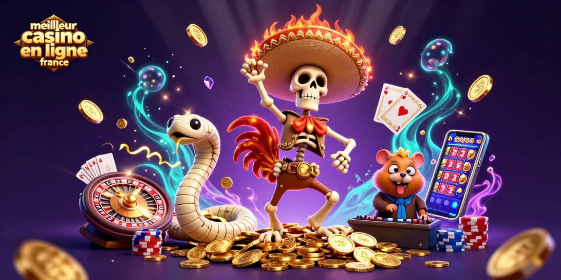 Le meilleur casino en ligne France célèbre avec un poussin en mariachi dansant sur des pièces d'or.
