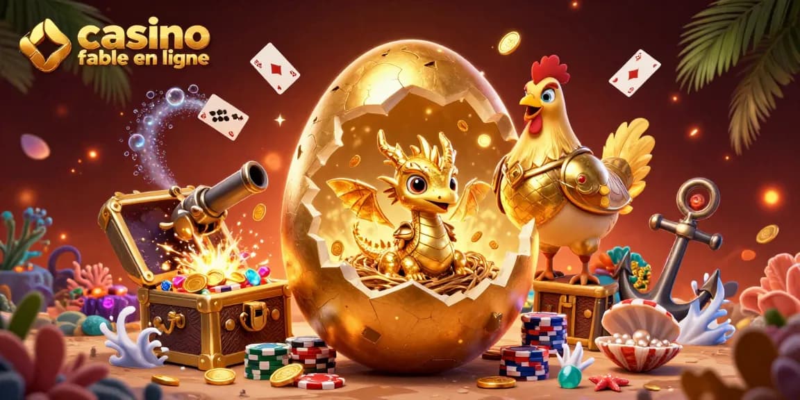 Jouez à des jeux dans un casino fiable en ligne avec des dragons d'or et des jetons colorés.