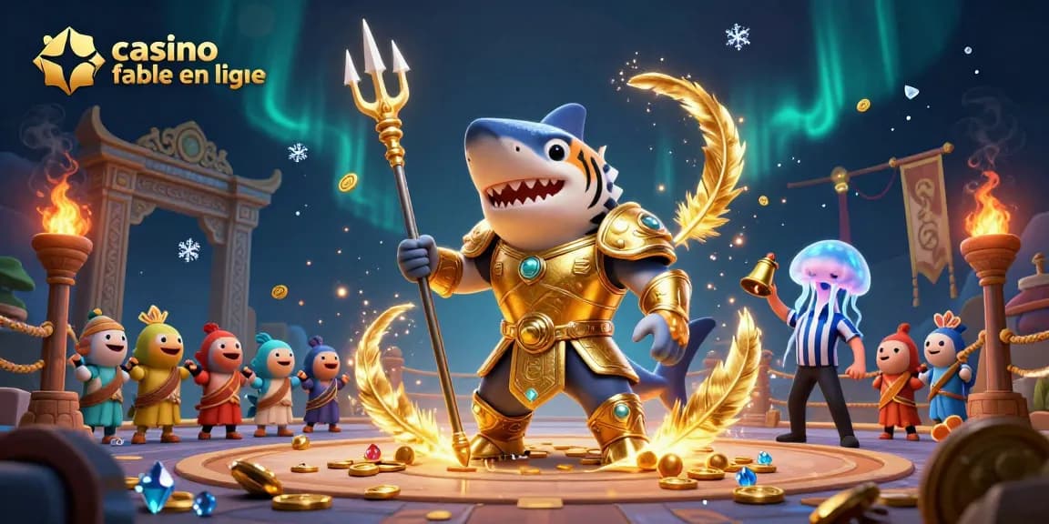 Un casino fiable en ligne animé par un requin-tigre en armure dorée, captivant l'attention avec une arène sous-marine