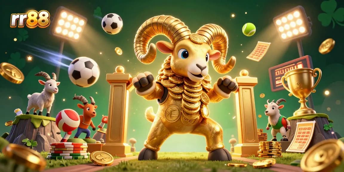 rr88 winning strategies in an action-packed casino-themed scene with dynamic sports elements.