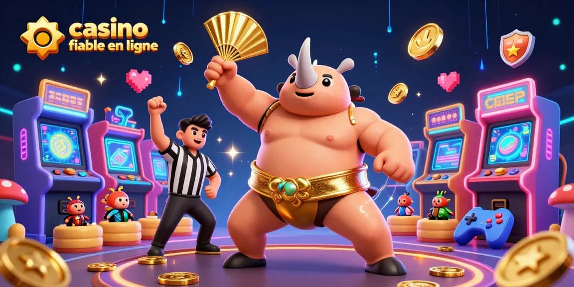 Vivez l'expérience d'un casino fiable en ligne avec un champion sumo à l'illustration animée en 3D.