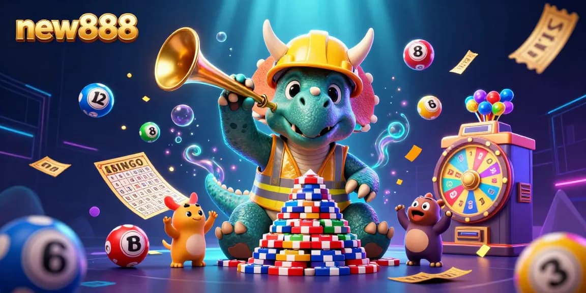 Win big at new888 with this vibrant casino scene featuring exciting lottery elements.