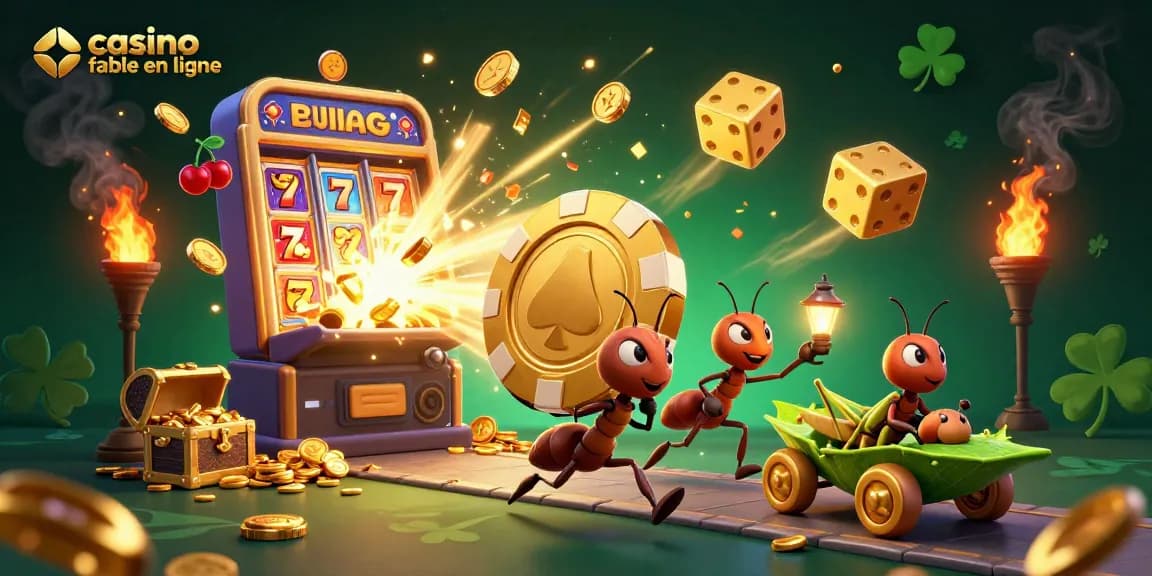 Les fourmis en plein vol de poker, représentant le casino fiable en ligne, peuplent l'illustration casino dynamique pleine de trésors.