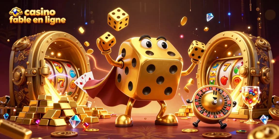 Jouez dans un casino fiable en ligne avec des dés dorés et des jackpots scintillants.