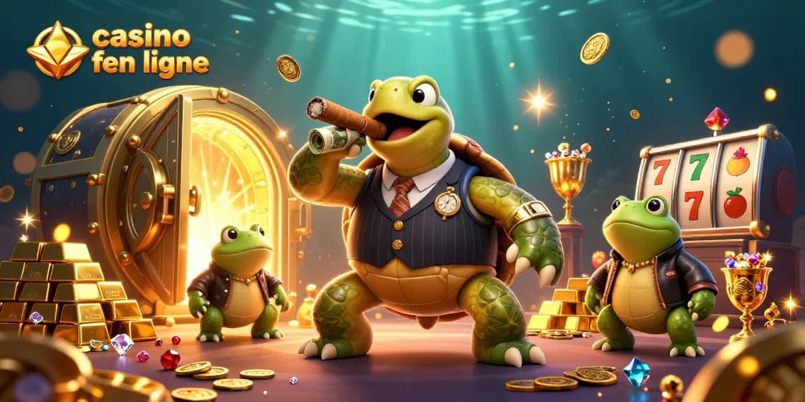 Image d'illustration 3D représentant un casino fiable en ligne avec des personnages de la culture populaire et des éléments de jeu.