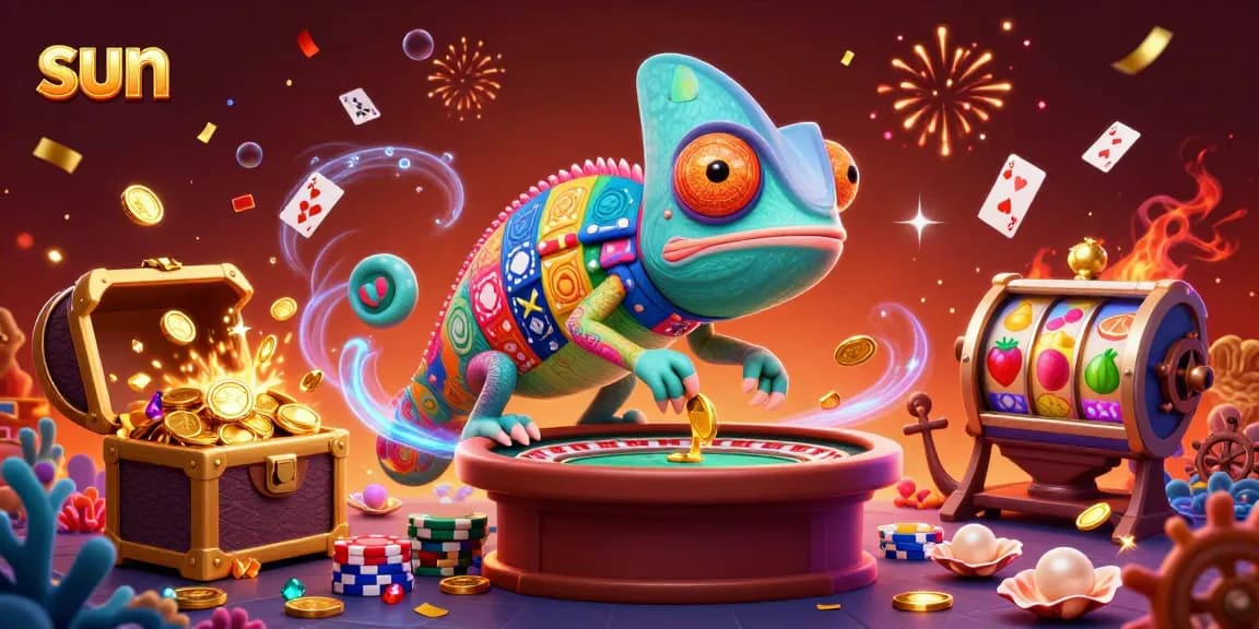 Experience thrilling bets with sun-themed 3D illustration showcasing vibrant casino elements.