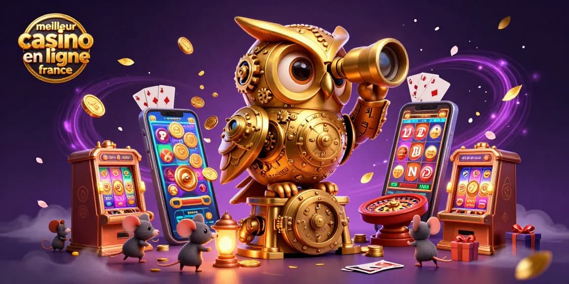 Le meilleur casino en ligne en France : un hibou doré dans un univers de jeux captivants.