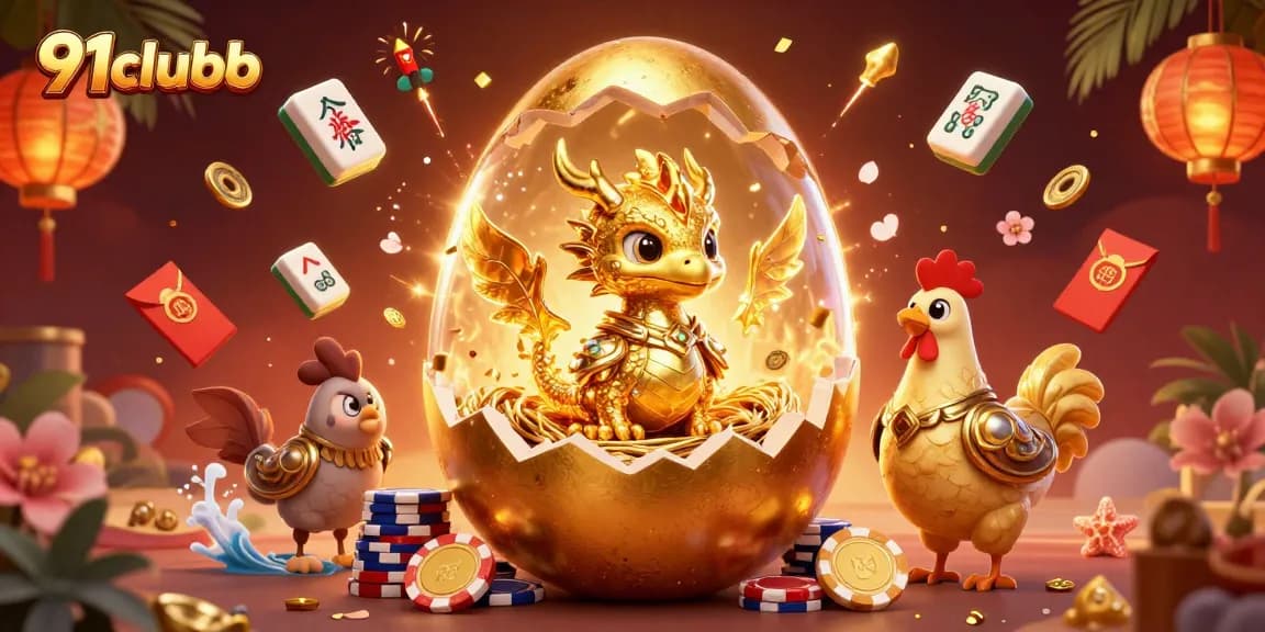 Experience the thrill of 91clubb with a vibrant 3D dragon and poker chips in an enchanting casino setting.