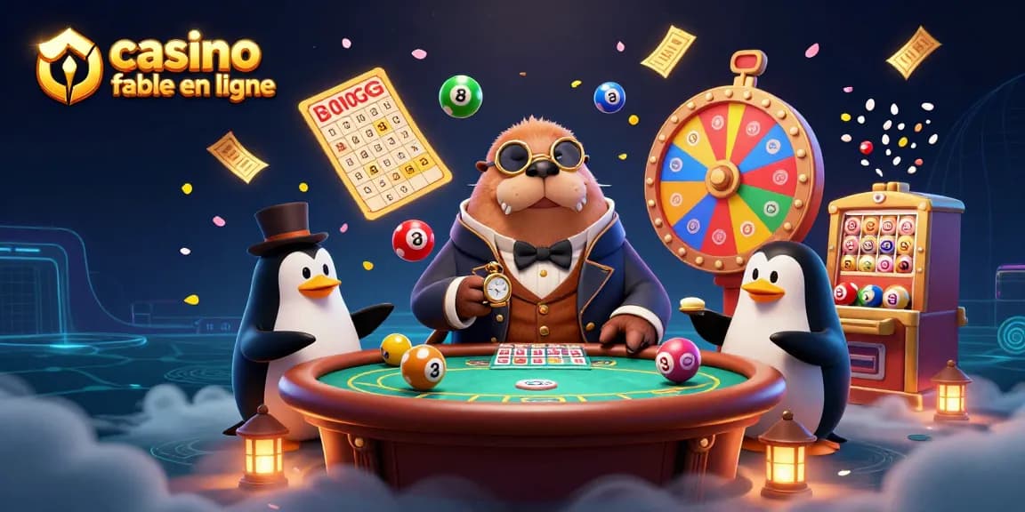 Une scène de jeu captivante mettant en avant un casino fiable en ligne avec un morse en gentlemen et un dealer pingouin.