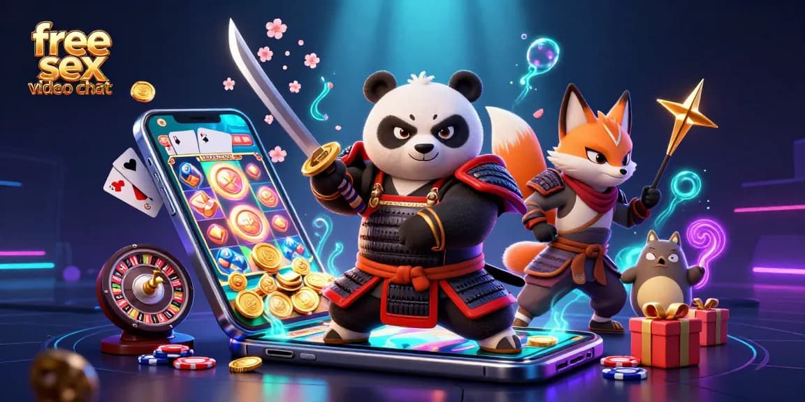 Engage in free sex video chat with vibrant animated characters and casino elements.