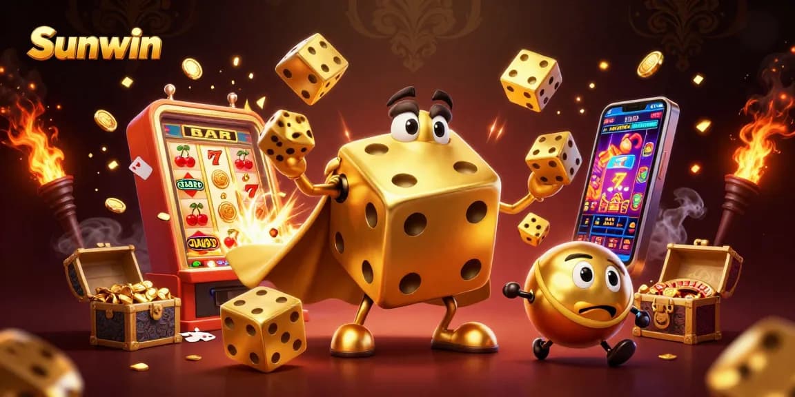 Play thrilling casino games and win big with Sunwin's vibrant 3D illustration of exciting gaming elements.