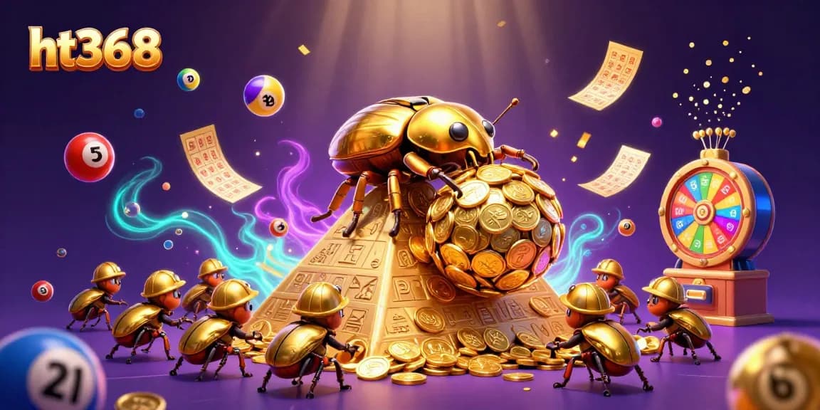 ht368 players enjoy vibrant games with golden coins and lottery elements in this dynamic illustration