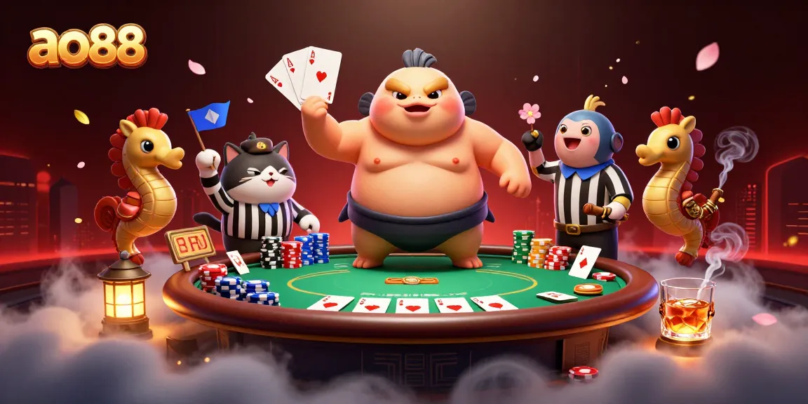Play poker with the ao88 blowfish at a vibrant underwater casino scene, showcasing exciting gaming elements.