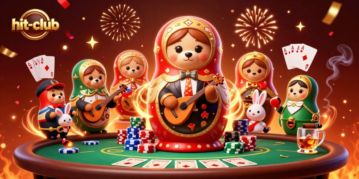 Experience the thrill of hit-club with 3D Matryoshka bears and poker action highlights.