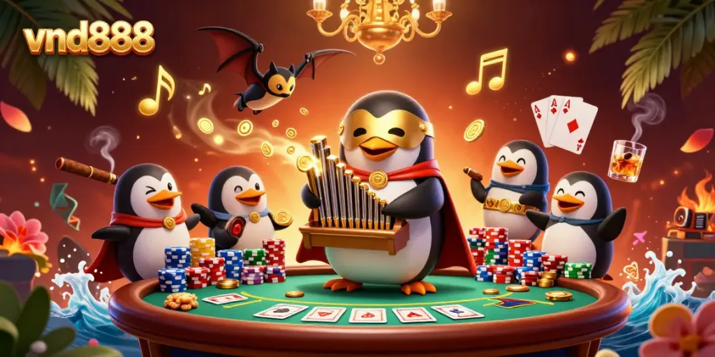 Experience thrilling gameplay at vnd888 with a dynamic casino scene featuring cartoon characters and exciting elements.
