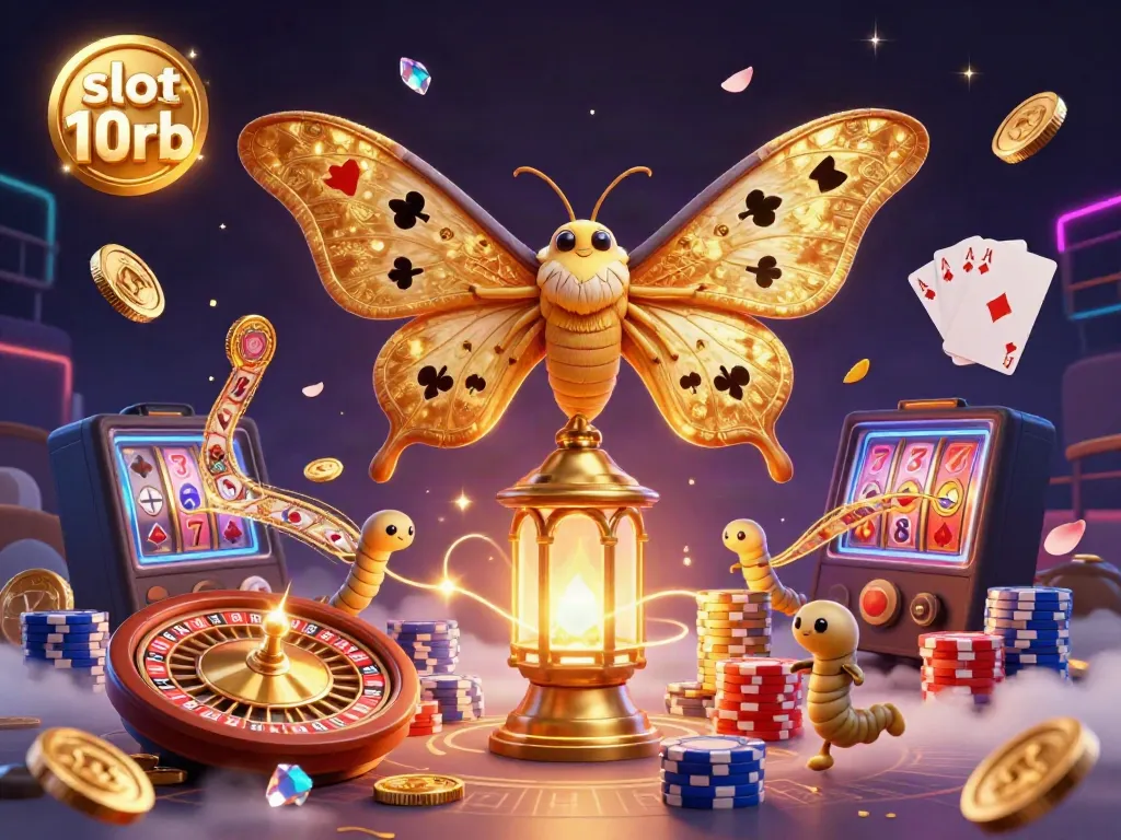 Experience the thrill of slot deposit 10rb with captivating casino illustrations filled with gold coins and vibrant game elements.