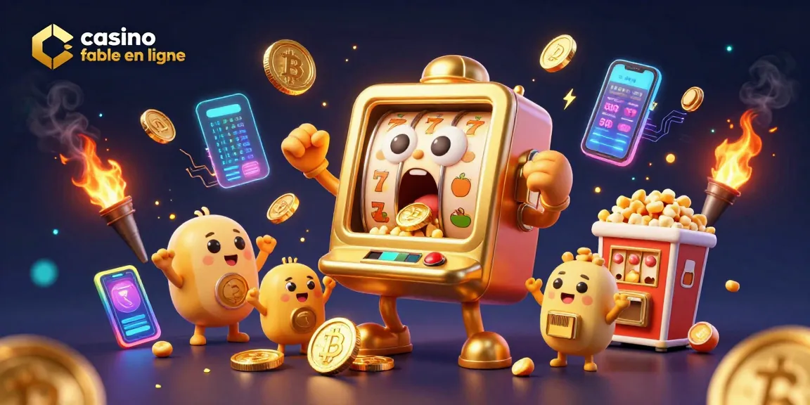 Illustration captivante d'un casino fiable en ligne, mettant en scène une machine à sous dorée et des machines plus petites célébrant un jackpot.