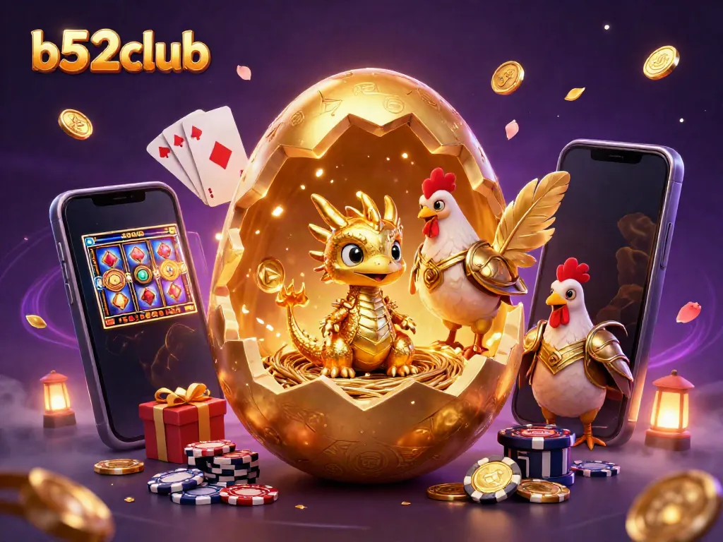 Engage in thrilling gameplay with b52club’s golden dragon and poker chips bursting with excitement.
