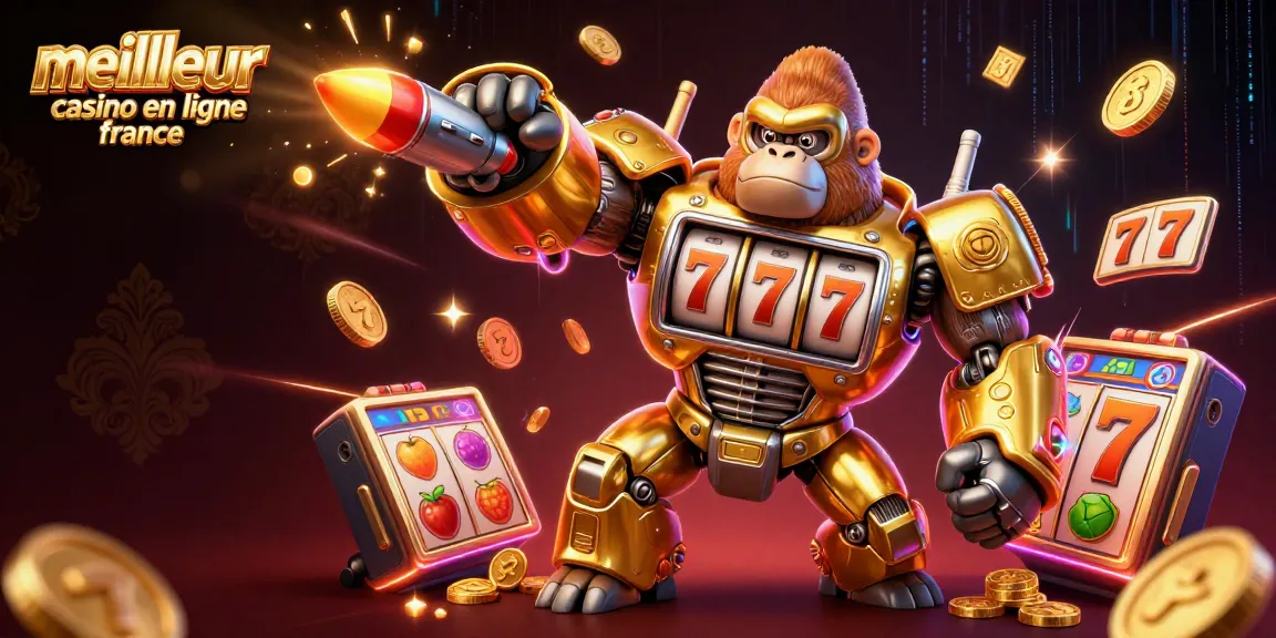 Le meilleur casino en ligne France avec un gorille mech gagnant en pleine action.