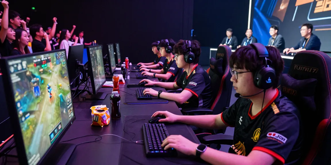 Exciting esports arena scene featuring gamers competing in rokok88 championship with vibrant graphics and cheering fans