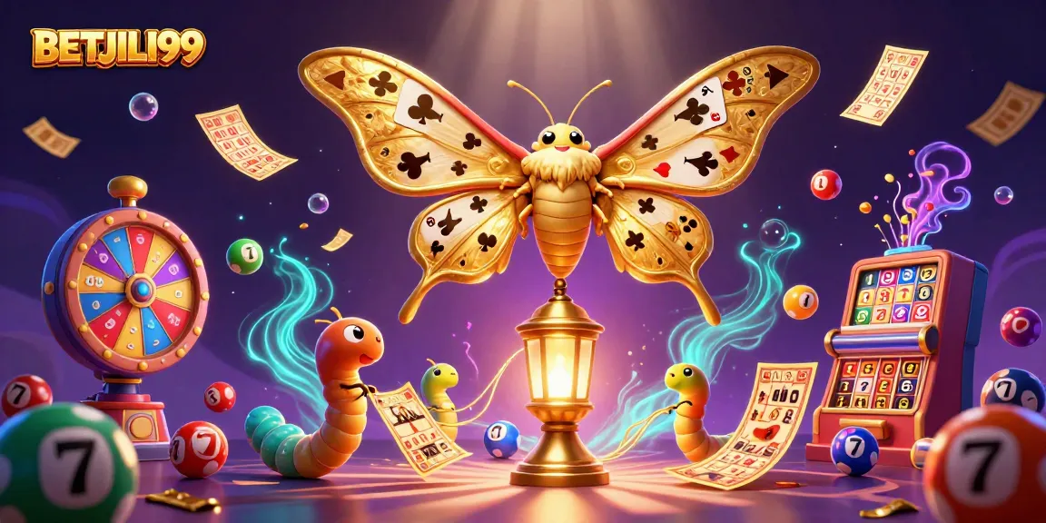 Play casino games with BETJILI99, featuring a vibrant 3D illustration of a moth and gaming elements.