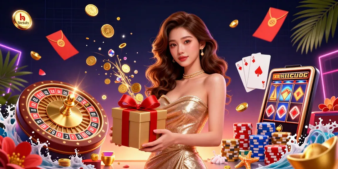 Win big at hitclubb with our stunning slot machines, featured alongside dazzling coins and festive decorations.