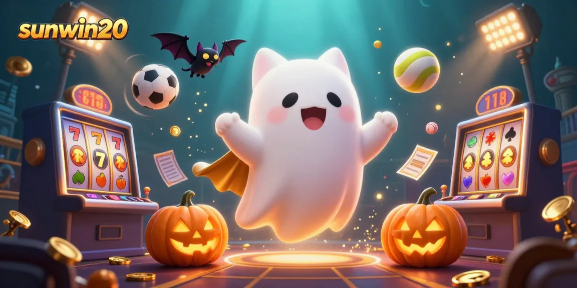 Experience sunwin20's vibrant casino atmosphere filled with ghosts, games, and glowing elements.