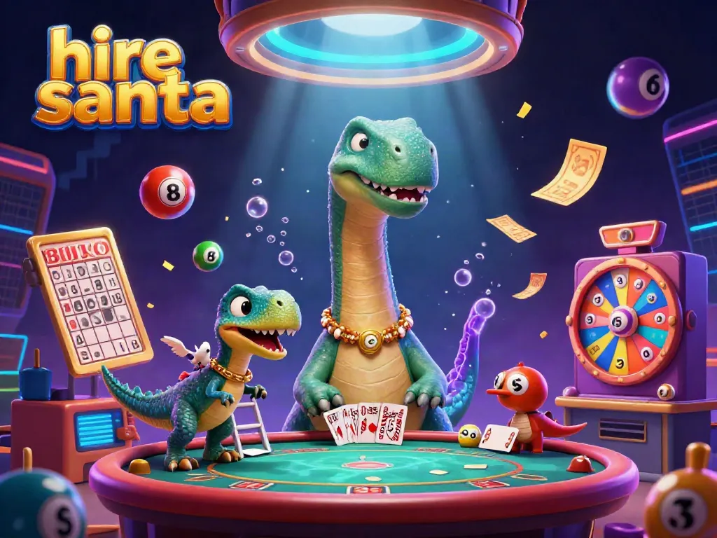 Experience hiring Santa in an engaging casino scene with a colorful dynamic setup full of excitement.