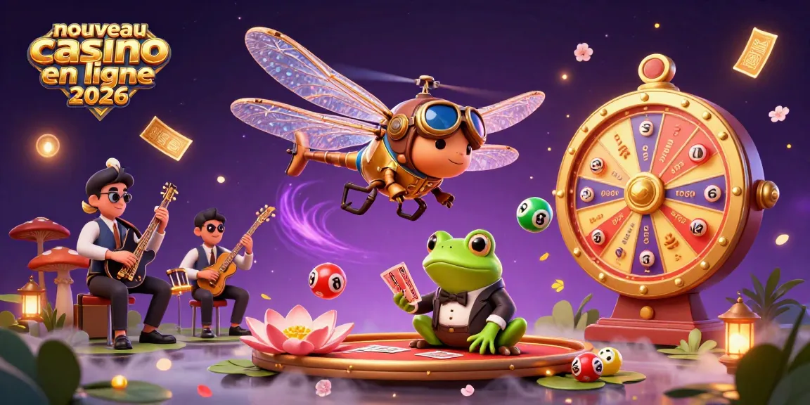 Découvrez le nouveau casino en ligne 2026 avec un pilote hélicoptère et un croupier grenouille dans un univers ludique.