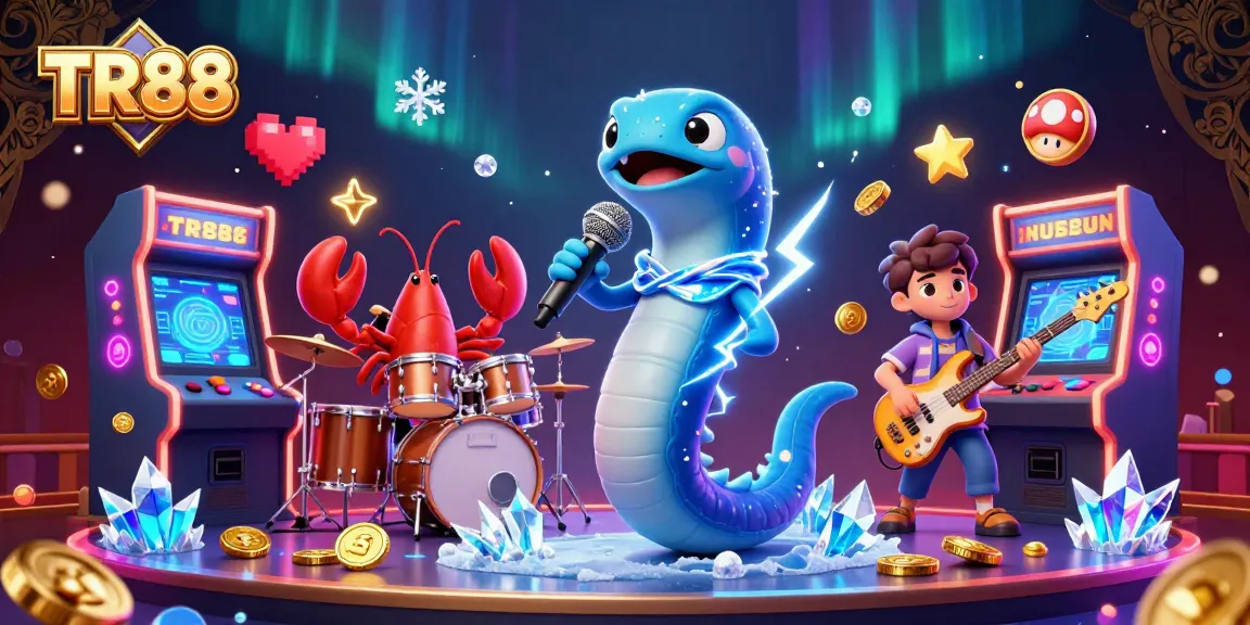 TR88 electrifies the underwater scene with a DJ eel and vibrant gaming elements.
