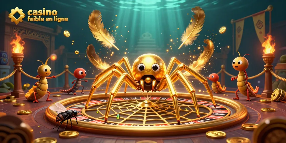 Visualisez un casino fiable en ligne, où une araignée dorée parie sur la roulette avec une mouche sur le bord.